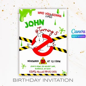 Ghostbusters birthday invitation, Printable editable invite, frozen empire party, ectomobile, boy birthday, digital template