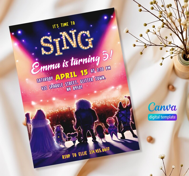 Editable Singer Invitation, Printable Sing 2 Birthday Invitation ...
