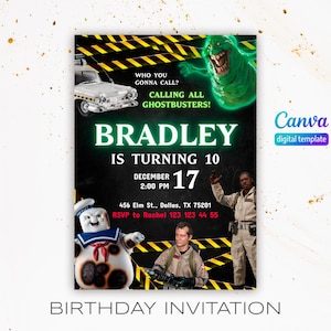Ghostbusters birthday invitation, Printable editable invite, frozen empire party, ectomobile, boy birthday, digital template