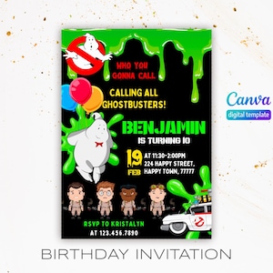 Ghostbusters birthday invitation, Printable editable invite, frozen empire party, ectomobile, boy birthday, digital template