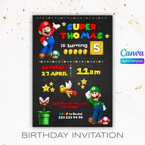 Mario bros invitation, Birthday Invite boy girl, Super mario movie invitation, Instant Download, video game Birthday Invite template