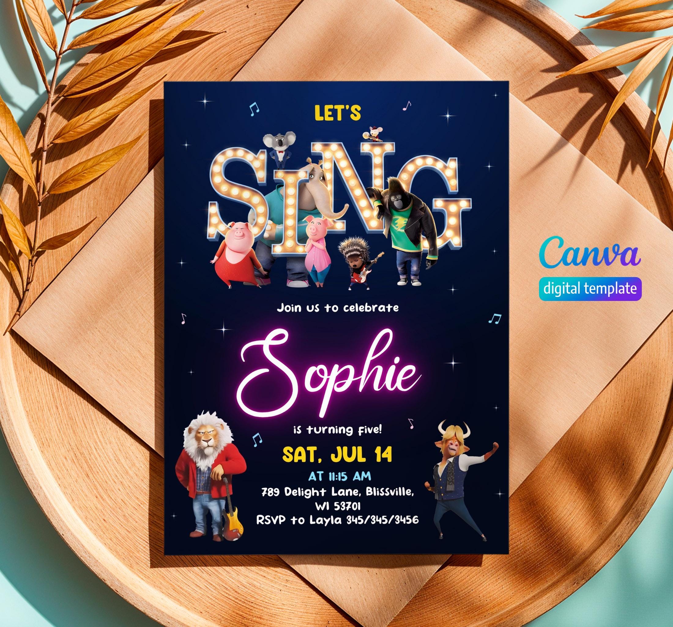 Editable Singer Invitation, Printable Sing 2 Birthday Invitation ...