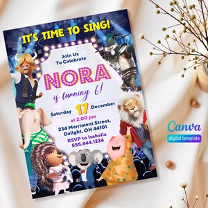 Editable Singer Invitation, Printable Sing 2 Birthday Invitation ...