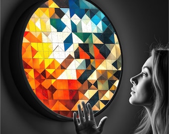 Geometric LED Wall Art: Vegan Leather Frame, Dimmable Boho Room Lamp