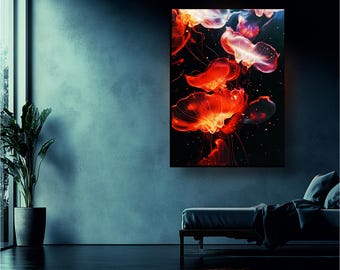 Jellyfish Backlit LED Wall Art – Ethereal Underwater Scene with Luminous Glow