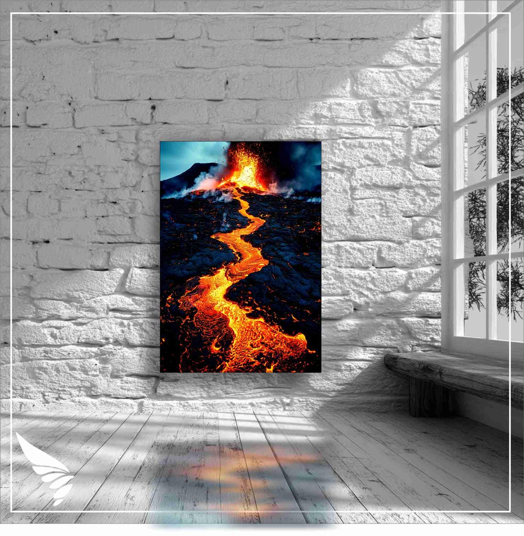 Lava Backlit LED Wall Art – Volcanic Landscape With Molten Flow