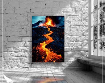 Lava Backlit LED Wall Art – Volcanic Landscape with Molten Flow and Fiery Glow