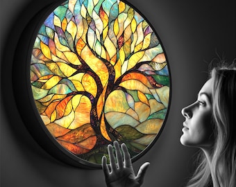 Backlit Tree of Life Wall Art: Vegan Leather Frame, Dimmable LED
