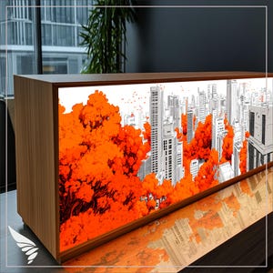 Handmade Cityscape LED Lightbox: Double Sided Urban Skyline Art