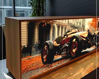 Retro Car LED Lightbox: Vintage Automotive Garage Decor