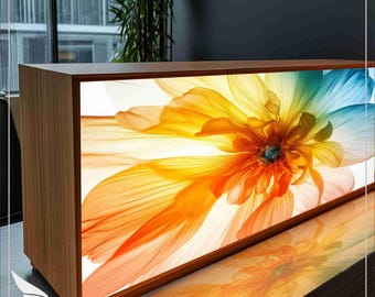 Floral LED Lightbox: Double Sided Botanical Art, Remote Dimmer, Handmade Wood Lamp