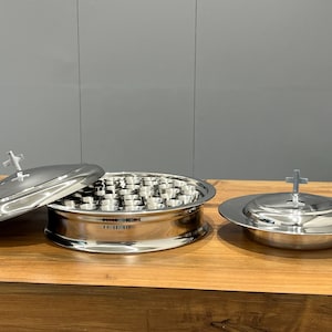 Holy Wine Serving Tray with Lid, Stacking Bread Plate with Lid 40 Communion Cups – Stainless Steel (Matte/Mirror Finish)