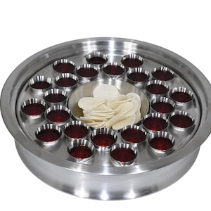 Communion Ware Wine Tray Set with lid– 1 Wine Tray with Center Bread Plate Cover | 24 Cup Capacity | Stainless Steel – Matte & Mirror Finish