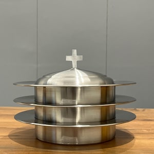 Communion Bread Plate Holy Stacking 3 Bread Plates With Lid-Church item Religious festive Gift