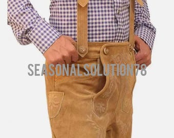 Collants en leder, shorts en Leder, hommes, pantalons en Leder authentiques en daim antique pour hommes, tenue d&#39;Oktoberfest de Trachten bavarois couleur marron clair