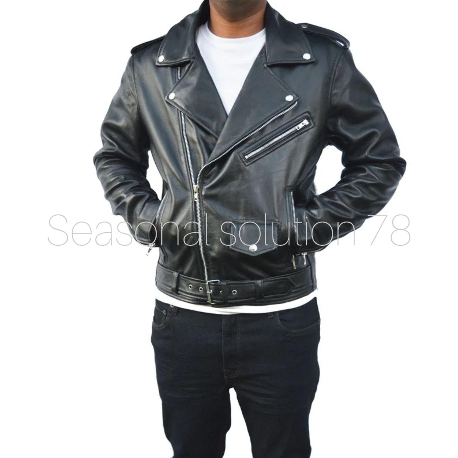 Veste en cuir double motard, cuir pleine fleur, veste en cuir noire