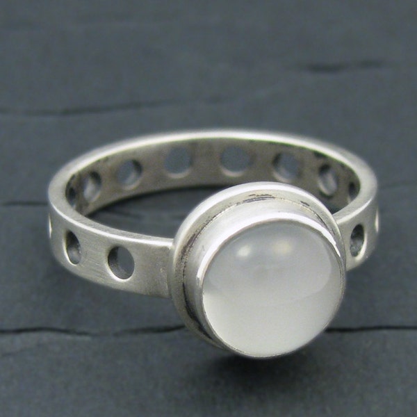 moonstone sterling silver drilled band pinky ring size 4.25