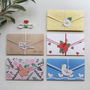 Juego de cartas con flores naturales para hacer tú mismo con accesorios / Juego de cartas con sobres / Flor de cerezo / Margarita / Rosa / Papelería coreana