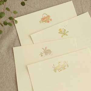 Juego de papelería con detalles dorados de granja, sobres para escribir cartas, patos, conejos, dientes de león, estampado en caliente dorado, papel de papelería coreano