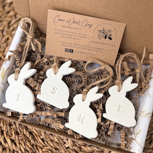Personalised Easter Clay Gift Tags - Easter Bunny place names - Personalised Monogram Tag