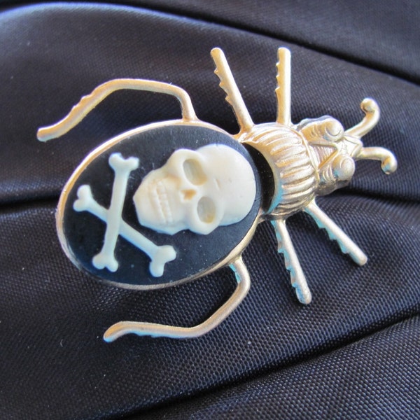 Macabre Skull and Crossbones Scarab Pin