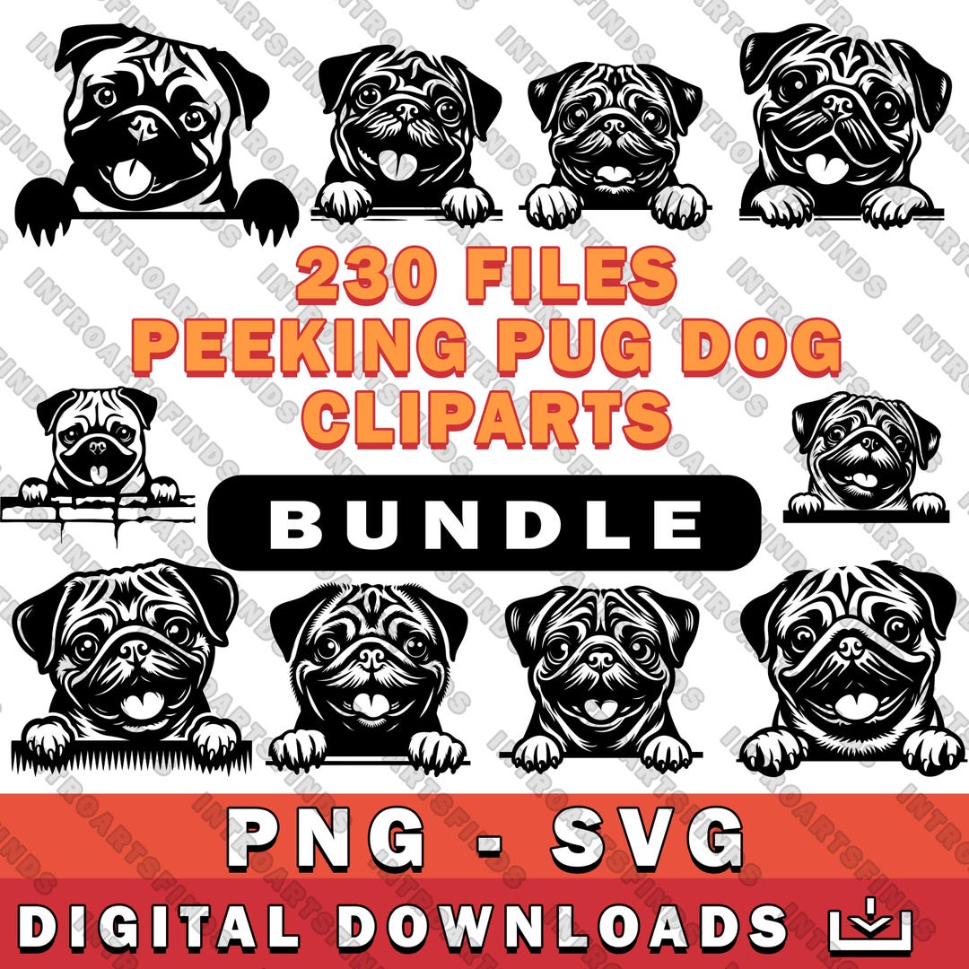 Pug Dog Peeking Pug Dog SVG Bundle Pug Dog Heads for Cricut Pug ...