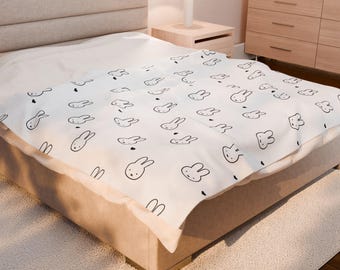 Miffy Sherpa Fleece  Blanket, Cute Bunny Throw for Couch or Bed, Gift for Miffy Fans, Cozy Home Gift, Aesthetic Room Decor