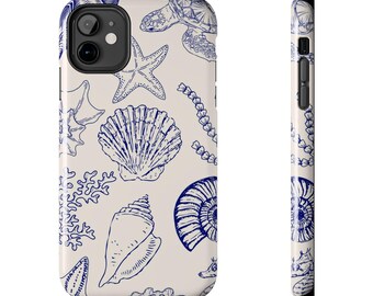 Blue Seashell Design Tough Hard Phone Case | iPhone 16/15/14/13/12/11/8 Pro Max MagSafe Case | Samsung Galaxy S23/S22/S21 Ultra Phone Case