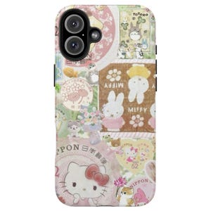 Kawaii Phone Case, Cute Bunny Pink iPhone Samsung Case, Anime Girl Art, Kawaii Hello Kitty Style Case, Japanese Kawaii Phone Case image 1