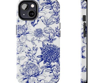Vintage Aesthetic Blue Floral Phone Case | iPhone 15 14 13 12 11 Pro Max | Blue Coquette Phone Case | Blue Toile De Jouy |