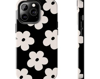 Black & White Flower Floral Phone Case for iPhone 16 15 14 13 12 11 | Samsung | Protective Hard Cover