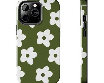 Green & White Flower Floral Phone Case for iPhone 16 15 14 13 12 11 | Samsung | Protective Hard Cover