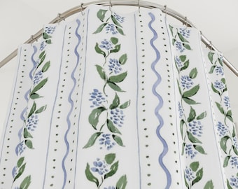 Floral Simple Rustic Boho Shower Curtain Bathroom Decor Botanical Print Nature-Inspired Modern Gift Dorm Cream Blue Green Minimal Organic