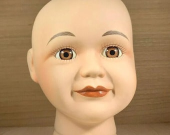 3 1/2" Bisque Doll Head with Brown Glass Eyes, Doll Repair, Doll Parts, Porcelain Doll Parts, Doll Heads