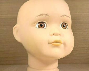 3 1/4" Bisque Doll Head with Brown Glass Eyes, Overall Height: 3 1/4", Doll Repair, Doll Parts, Porcelain Doll Parts, Doll Heads