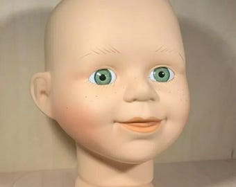 4 1/4" Bisque Porcelain Doll Head, Green Eyes, 4 1/4" Total Height, Doll Making, Doll Repair, Doll Parts, Porcelain Doll Parts, Doll Heads