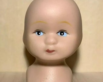 2" Bisque Porcelain Doll Head, Brown Eyes, Overall Height is 2", Doll Repair, Doll Parts, Porcelain Doll Parts, Doll Heads