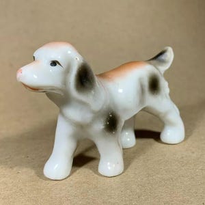Miniature White Porcelain Dog with Black Spots