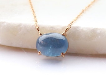 Rose Gold Oval Icy Blue Aquamarine Pendant, Dainty aquamarine, March Aquamarine