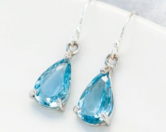 Aquamarine Pear Cut Earrings: Sterling Silver March Birthstone