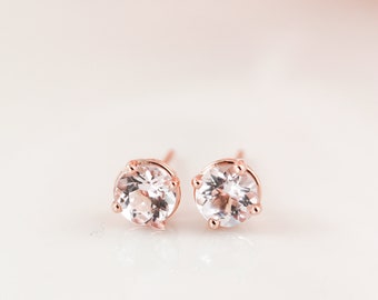 Rose Gold Baby Pink Morganite Studs, Prong Set Round Morganite Stud Earrings, Dainty Morganite Earrings, Graduation gift for Daughter