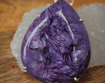 Purple Charoite Sterling Silver Pendant: Crown Chakra Healing Crystal