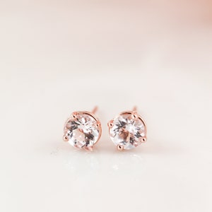 Rose Gold Morganite Studs: Dainty Prong Set Earrings
