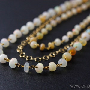 White Opal Layered Necklace, Boho Beaded Necklace