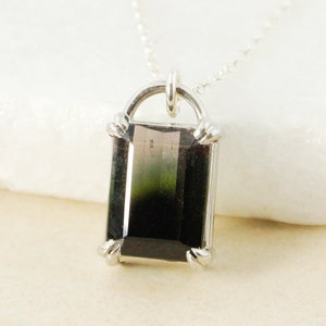 Silver Tri-colour Watermelon Tourmaline Necklace, Heirloom Necklace Rare Tourmaline Pendant, Natural Tourmaline, 925 Sterling Silver image 1