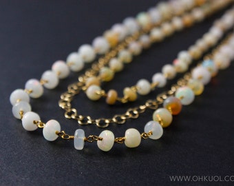 White Opal Layered Necklace, Boho Beaded Necklace