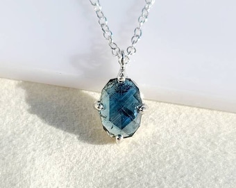 Oval Rose Cut Teal Sapphire Pendant, Natural Untreated Teal Sapphire, Bi Color Sapphire, Parti Sapphire, September Sapphire