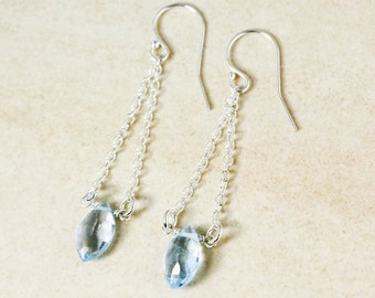 Silver Marquise Sky Blue Topaz Dangle Earrings, December Birthdays