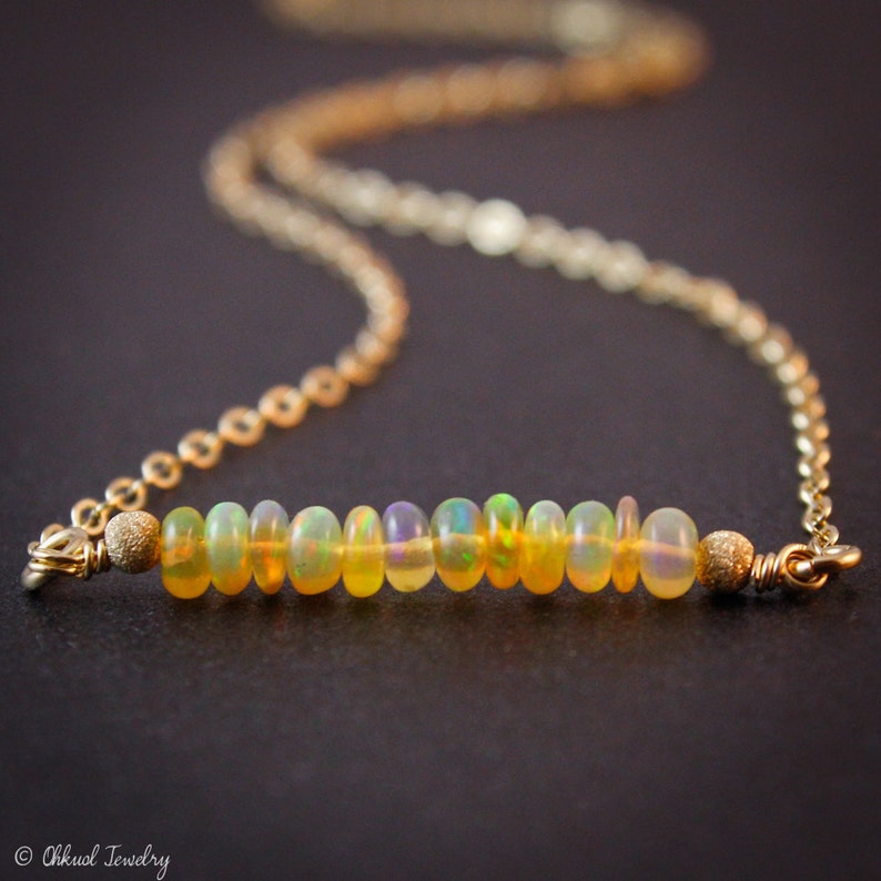 Ethiopian Opal Necklace, October Birthstone Necklace, 14K GF image 1