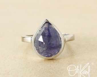 Silver Pear Cut Blue Iolite Statement Ring - Iolite Jewelry, Natural Iolite, Silver Iolite Ring